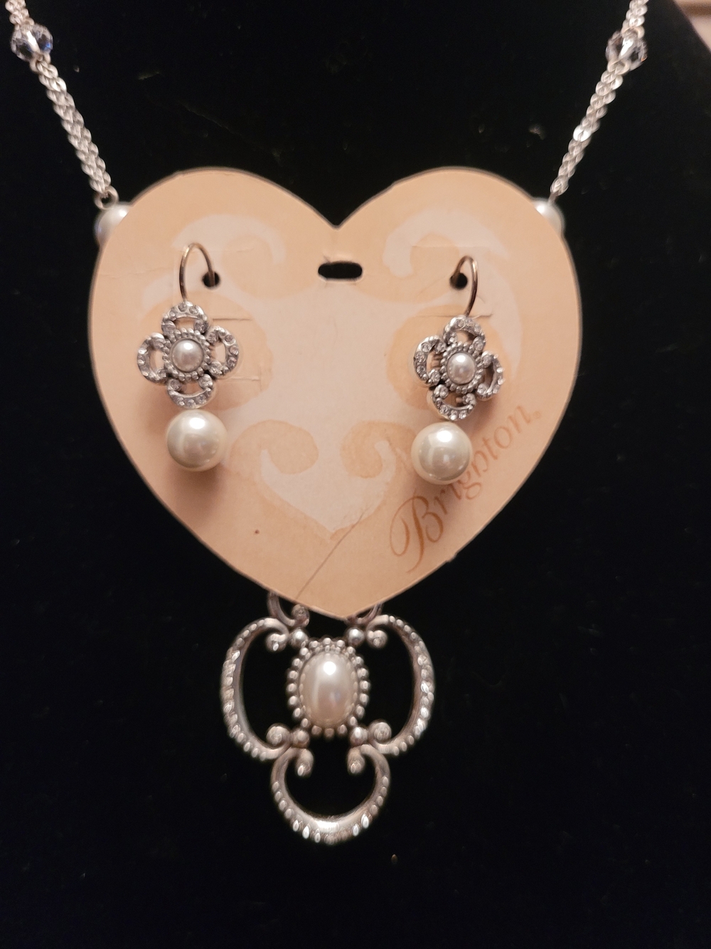 Brighton Silver-Tone Pearl Pendant Necklace and Earrings Set - White Pearls - Picture 2 of 7